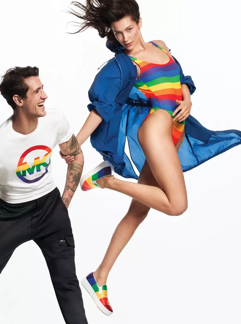 Bella Hadid gosipụtara na mgbasa ozi mkpokọta Michael Kors #MKGO Rainbow