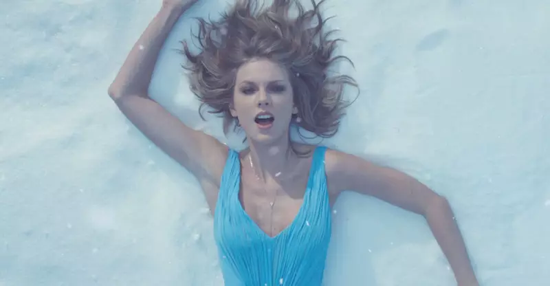 Taylor Swift stilius: mėlyna suknelė iš miško