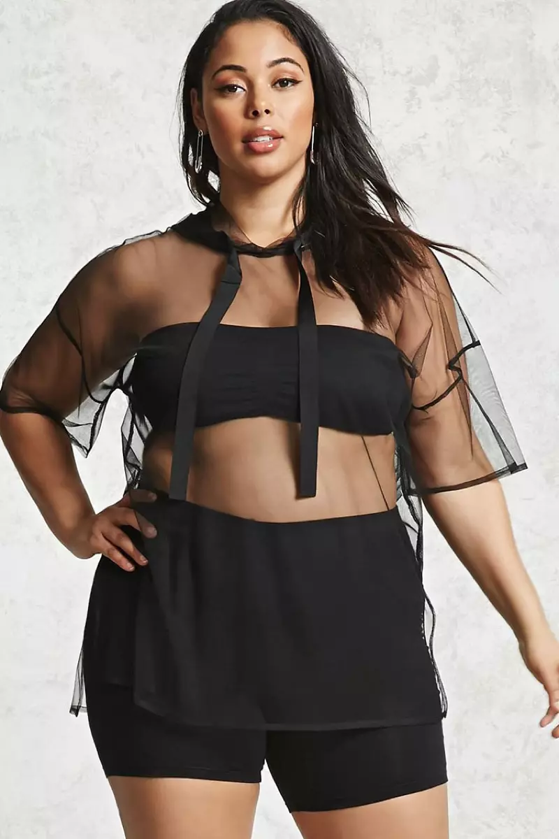 Forever 21 Plus Sheer Mesh hættetrøje