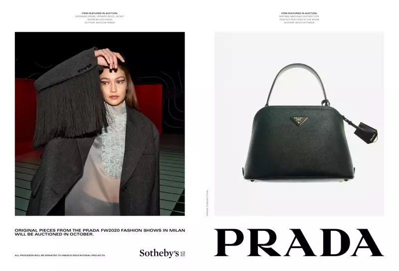 Gigi Hadid nga mga bituon sa Prada fall-winter 2020 nga kampanya.