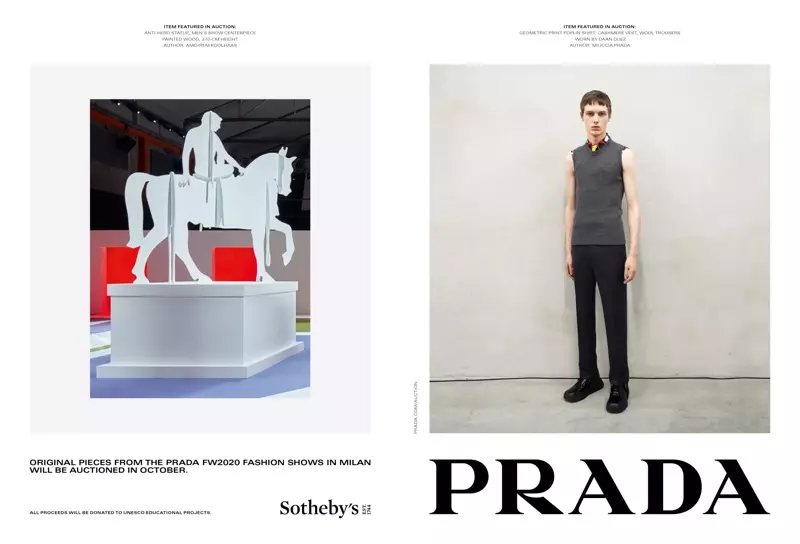 Prada ຮ່ວມມືກັບ Sotheby's ສໍາລັບແຄມເປນໃນລະດູໃບໄມ້ຫຼົ່ນ-ລະດູຫນາວ 2020.