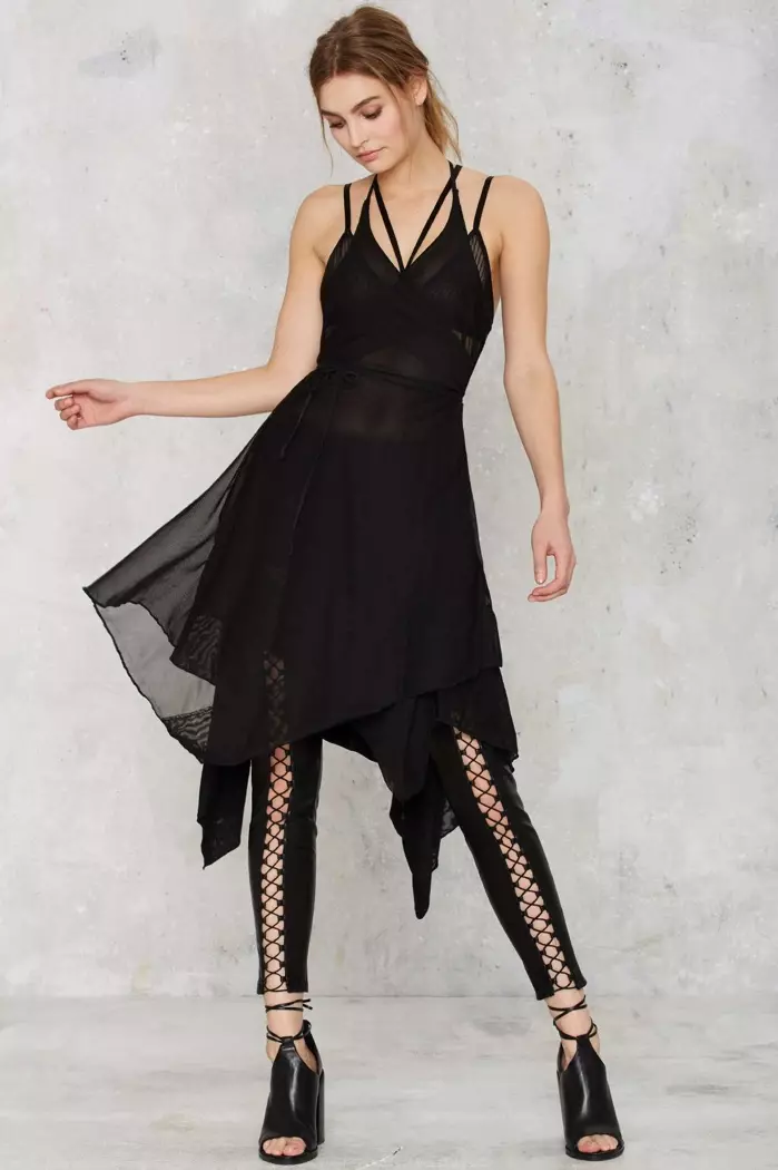 Nasty Gal 黑色透明裹身連衣裙 $68