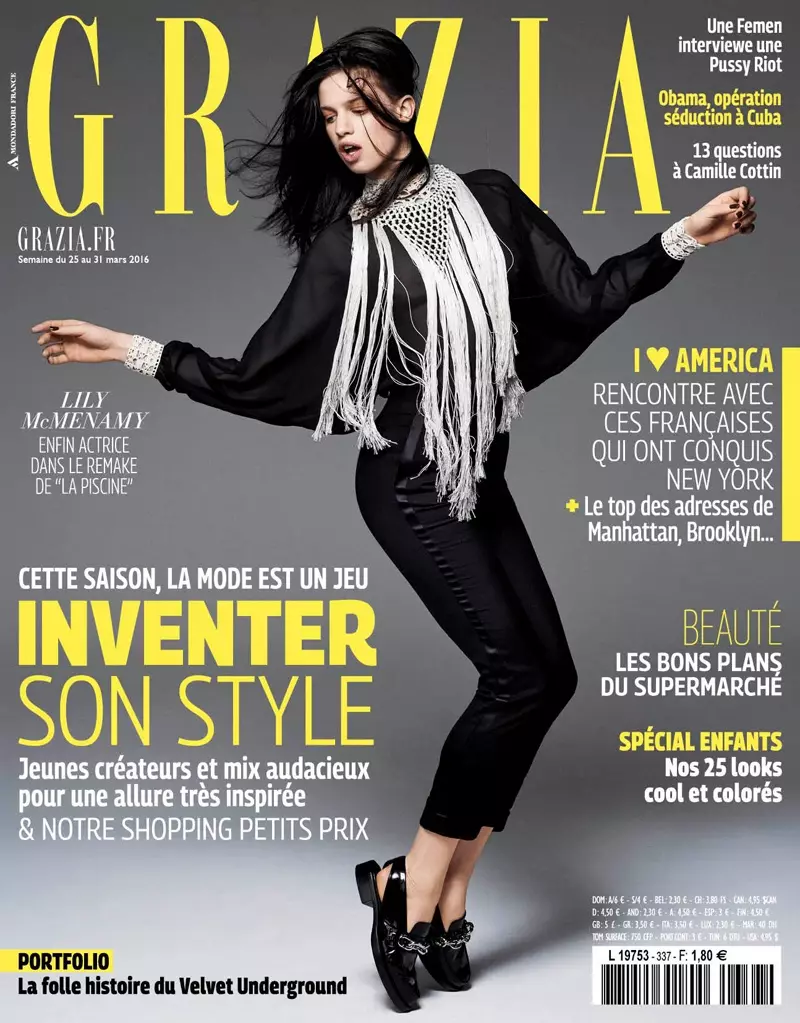 Lily McMenamy di Grazia France Sampul Maret 2016