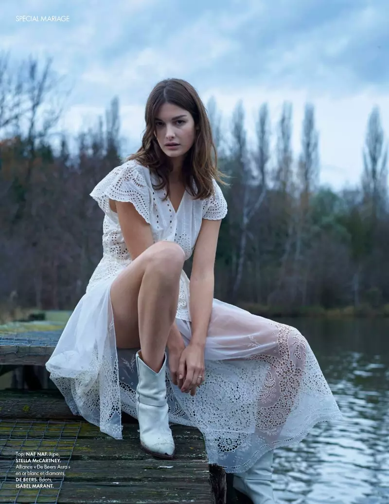 Ophelie Guillermand ELLE Francia Trajes blancos Editorial