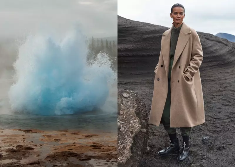 Liya Kebede pose en manteau taupe pour la campagne automne-hiver 2017 de Mango Committed