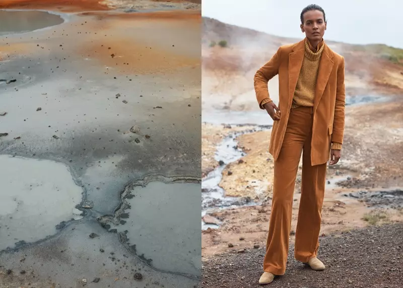 Preparándose, Liya Kebede posa con traje naranja para la campaña otoño-invierno 2017 de Mango Committed