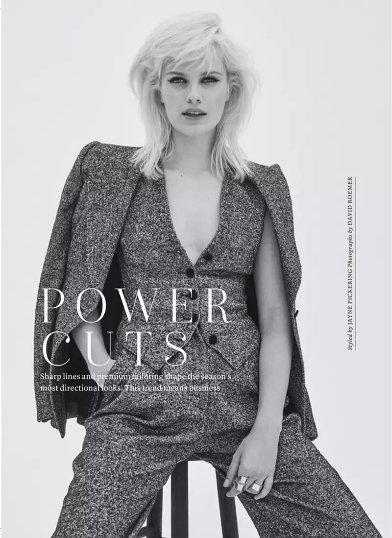 Elise Agee poseert in Power Suit voor Marie Claire UK