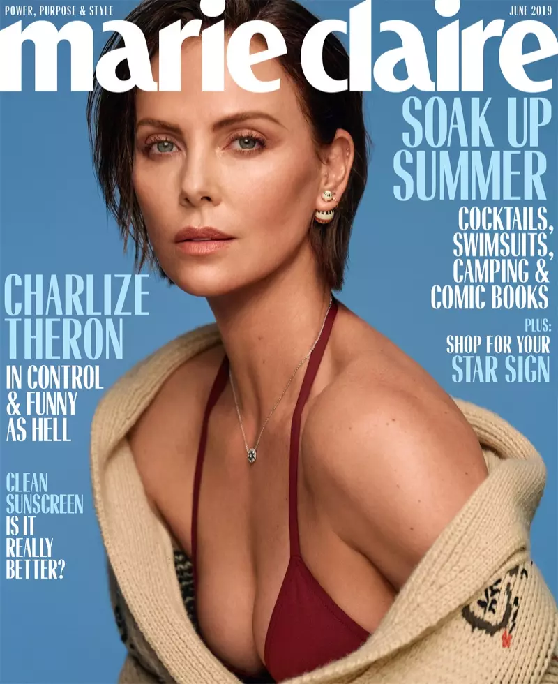 Charlize Theron li ser bergê Marie Claire ya Hezîrana 2019-an a Dewletên Yekbûyî