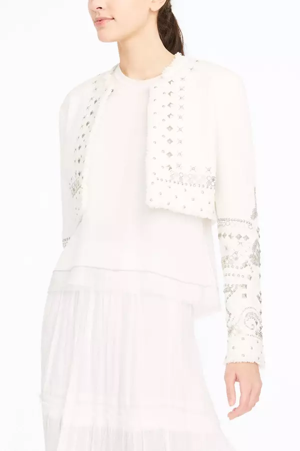 Elie Tahari Doris Cropped Jacket yn Textured Cotton