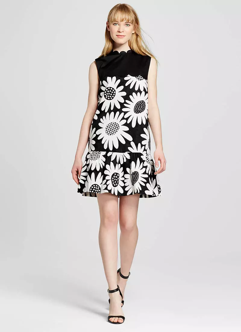 Victoria Beckham za Target Black Daisy Drop Waist Scallop Obleka 40 $