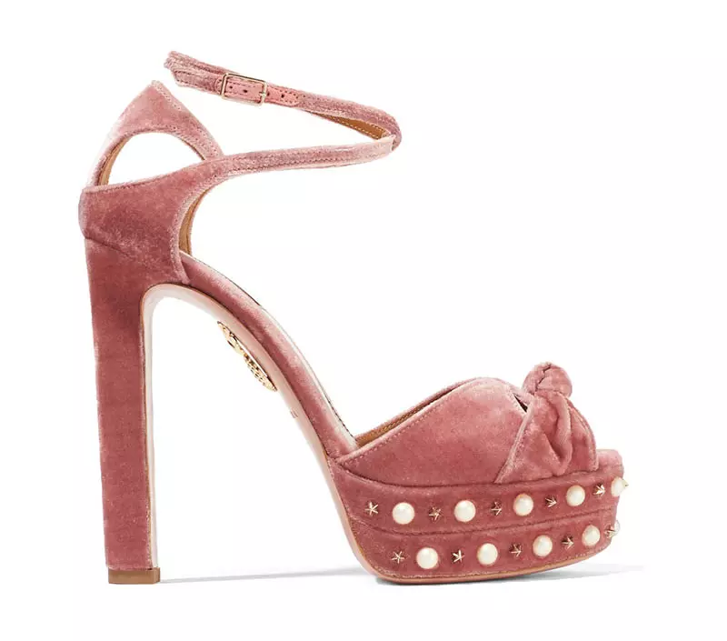 Aquazzura Harlow Velvet Pearl Platform Sandals $950