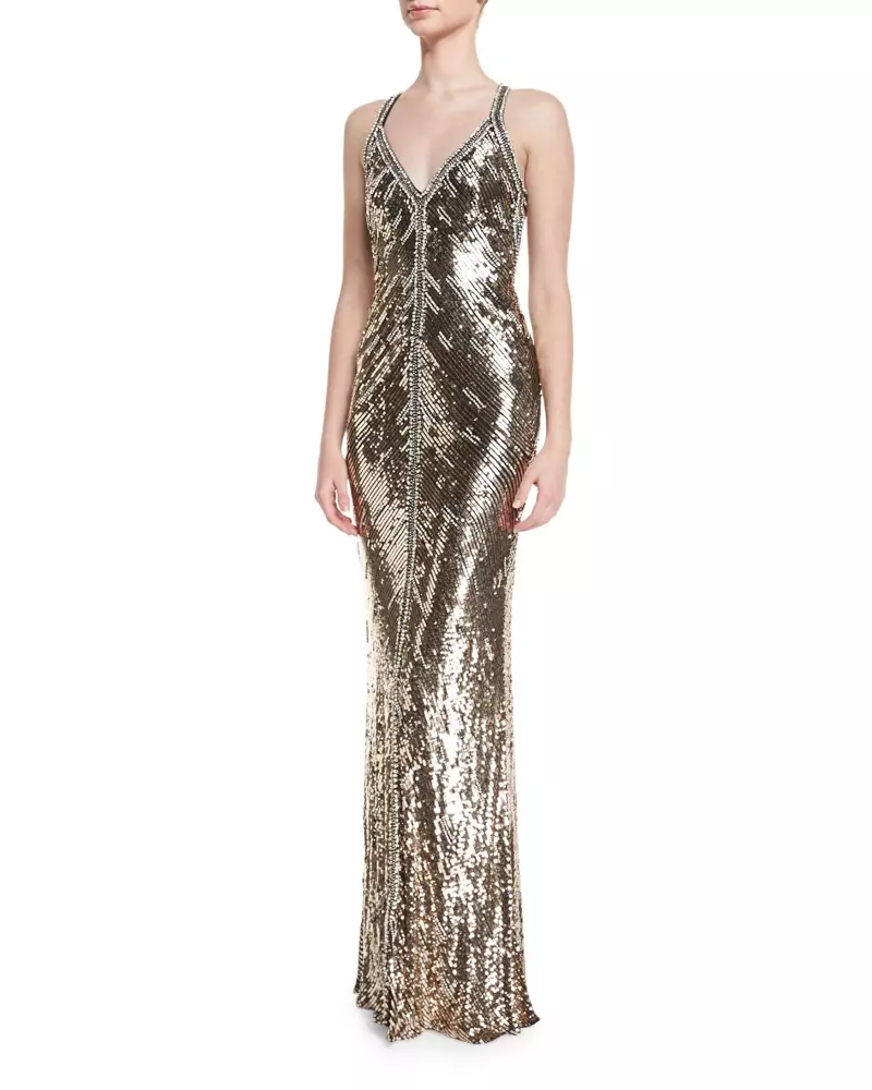 Jenny Packham Neckholder-Kleid mit V-Ausschnitt und Pailletten $6.475