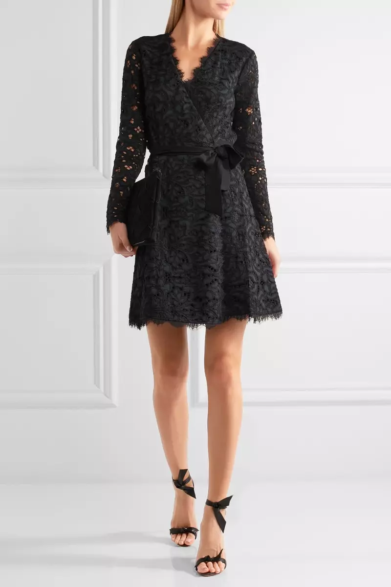 Diane von Furstenberg Shaelyn Corded Lace Wrap Mini Dress