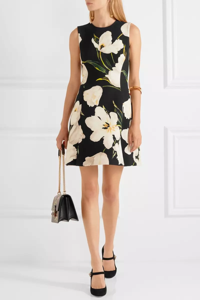 Dolce & Gabbana Floral Print Wool Crepe Mini Dress