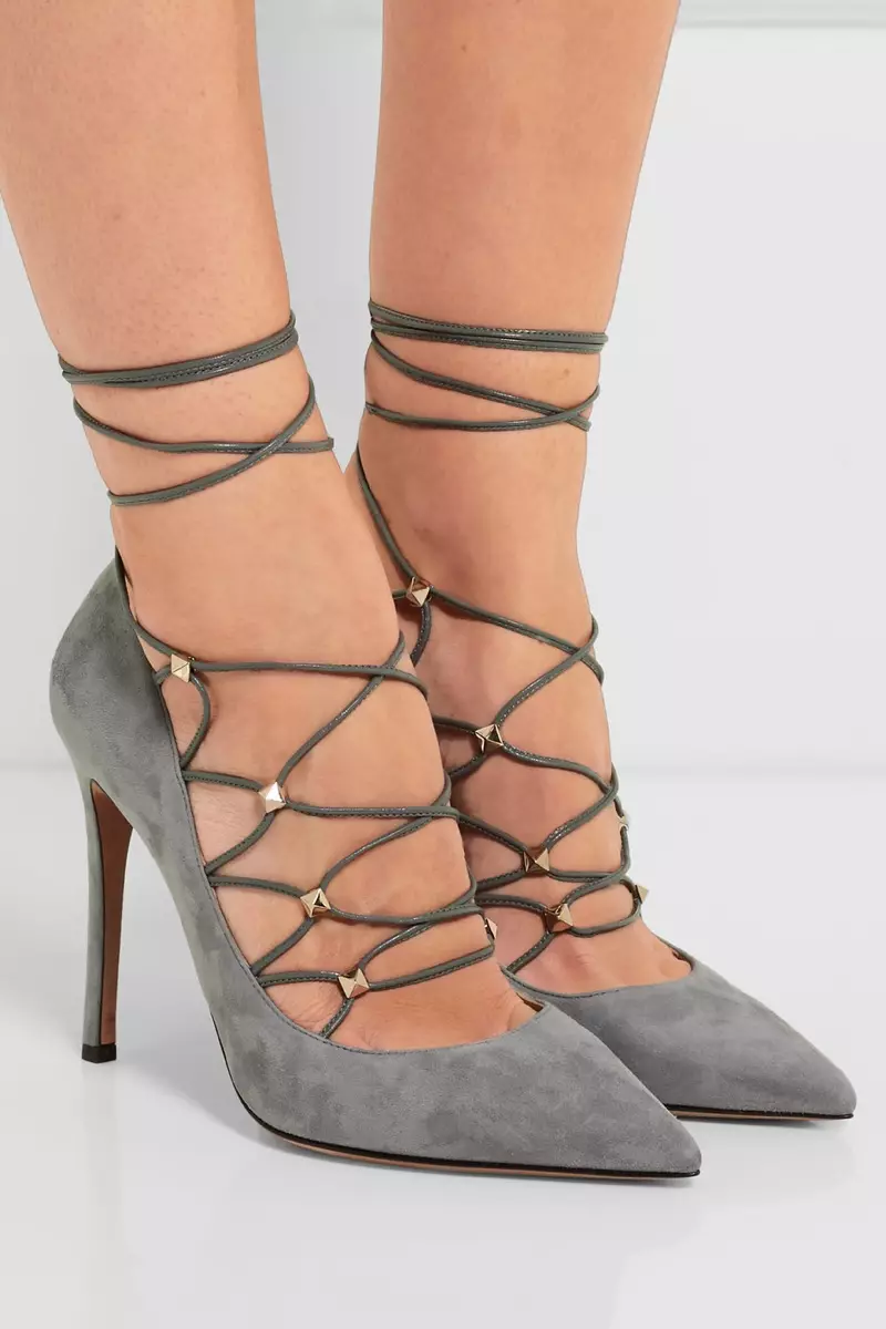 Valentino Rockstud Lace-Up Suede & тери насостору