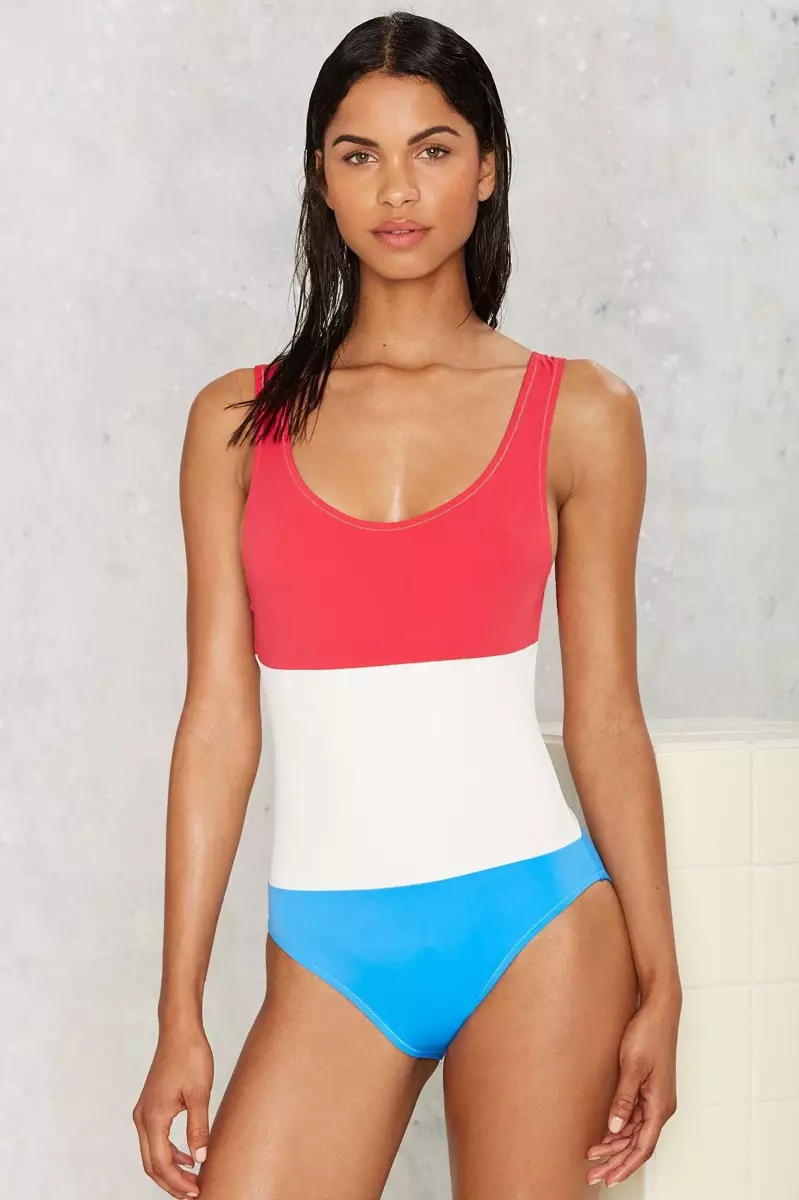 ඝන සහ ඉරි සහිත Annemarie Scoop Scoop Swimsuit in Red, White and Blue