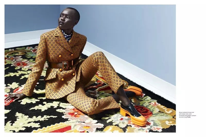 Grace Bol Dons Elegant Pants Suit for Elle Netherlands أغسطس 2012