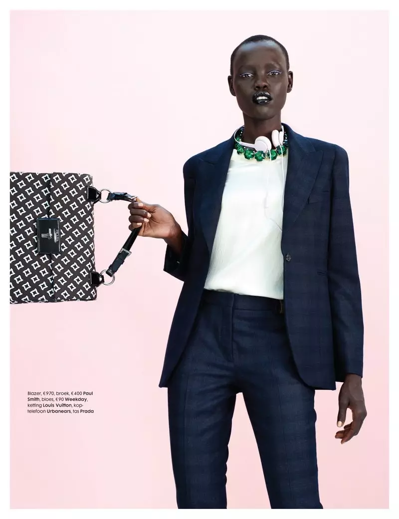 Grace Bol Dons eleganta byxdräkter för Elle Netherlands augusti 2012