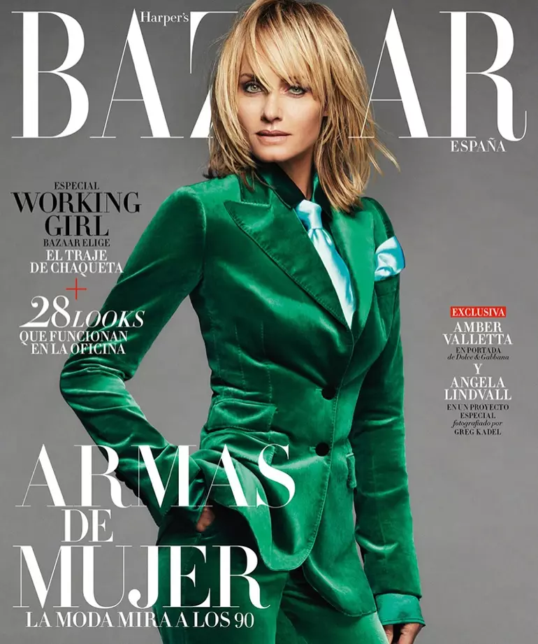 Amber Valletta yn Siwtio Up in Fall Style ar gyfer Harper's Bazaar yn Sbaen