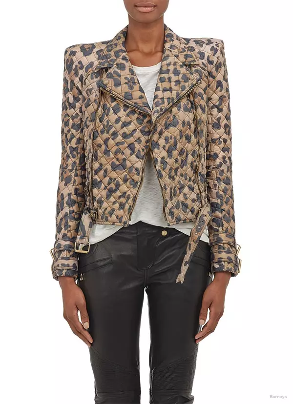 Balmain Leopard Quilted Moto Jacket በ Barneys በ$1599 ይገኛል።