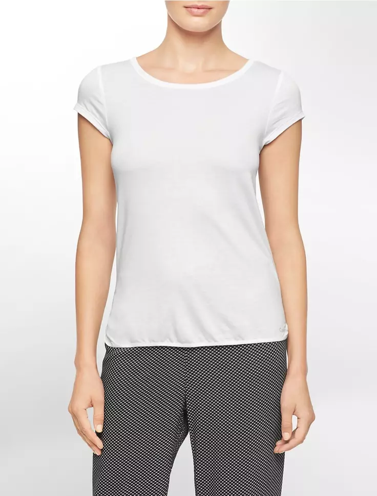 Calvin Klein Aṣọ Owu Modal Kukuru Sleeve Top