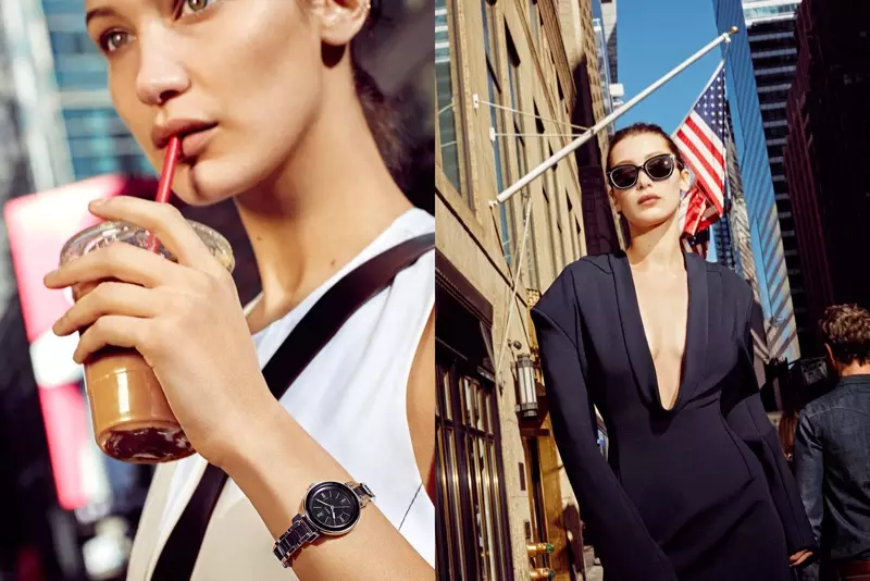 मिडटाउन मैनहट्टन में पोज़ देते हुए, बेला हदीद ने DKNY के स्प्रिंग 2017 अभियान का नेतृत्व किया