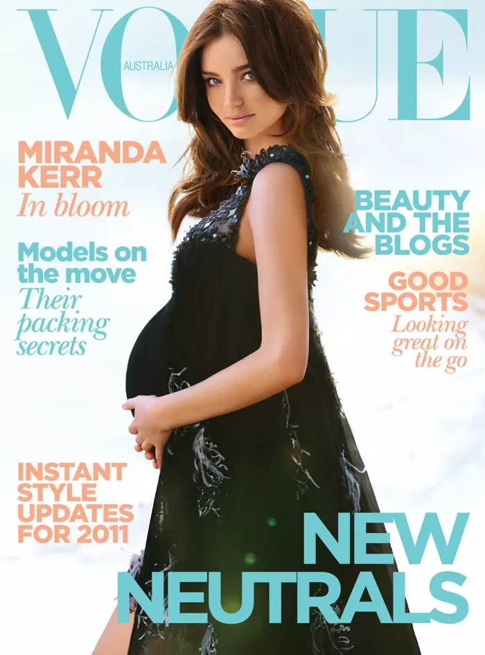 Miranda Kerr איז געווען שוואַנגער אויף די יאנואר 2011 דעקל פון Vogue Australia