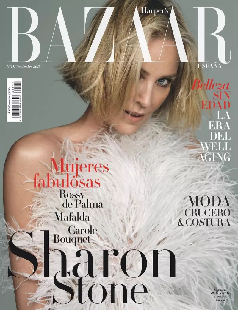 Sharon Stone ntawm Harper's Bazaar Spain Kaum Ib Hlis 2019 Cover