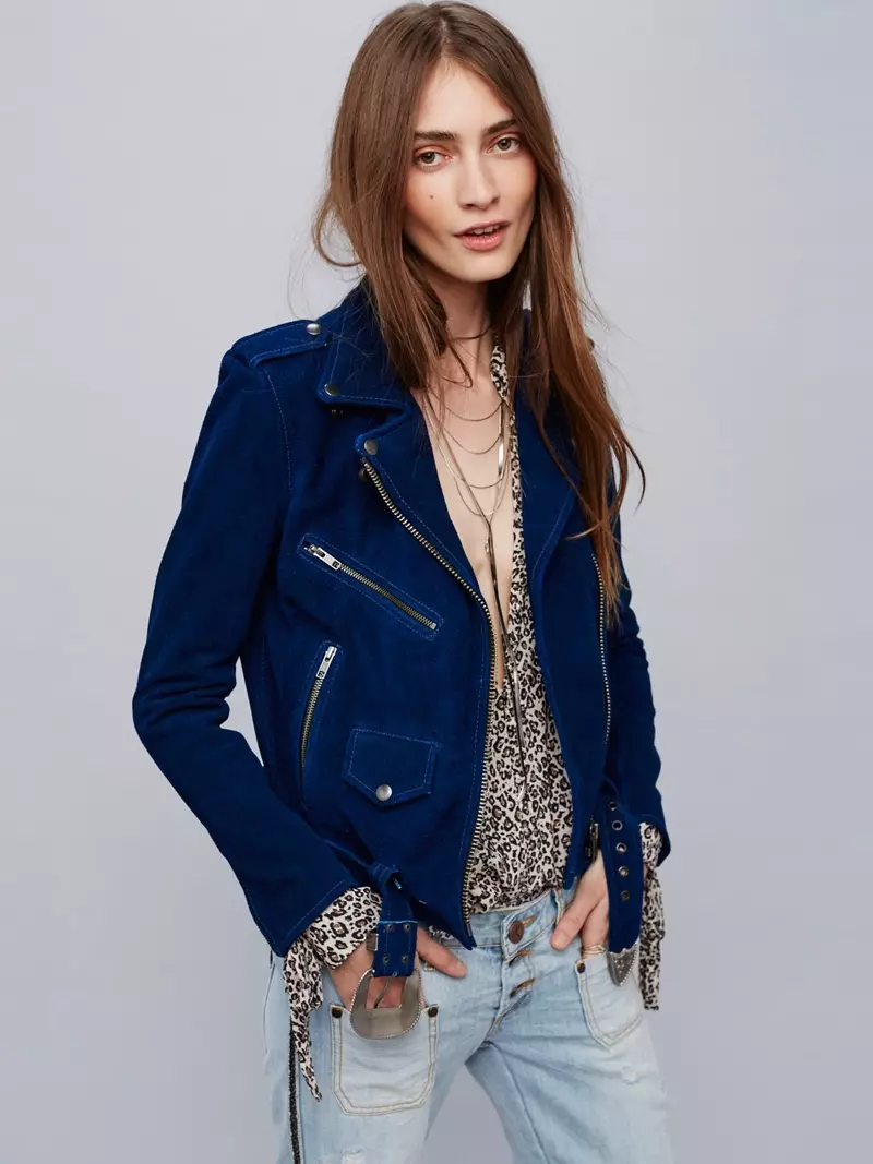 Akpụkpọ anụ Suede Western Jacket enweghị nkọwa na Sapphire Blue