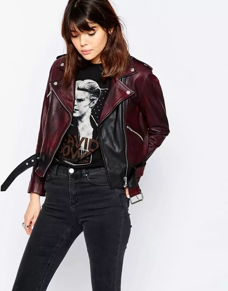 Jachetă motociclist din piele premium ASOS Oxblood