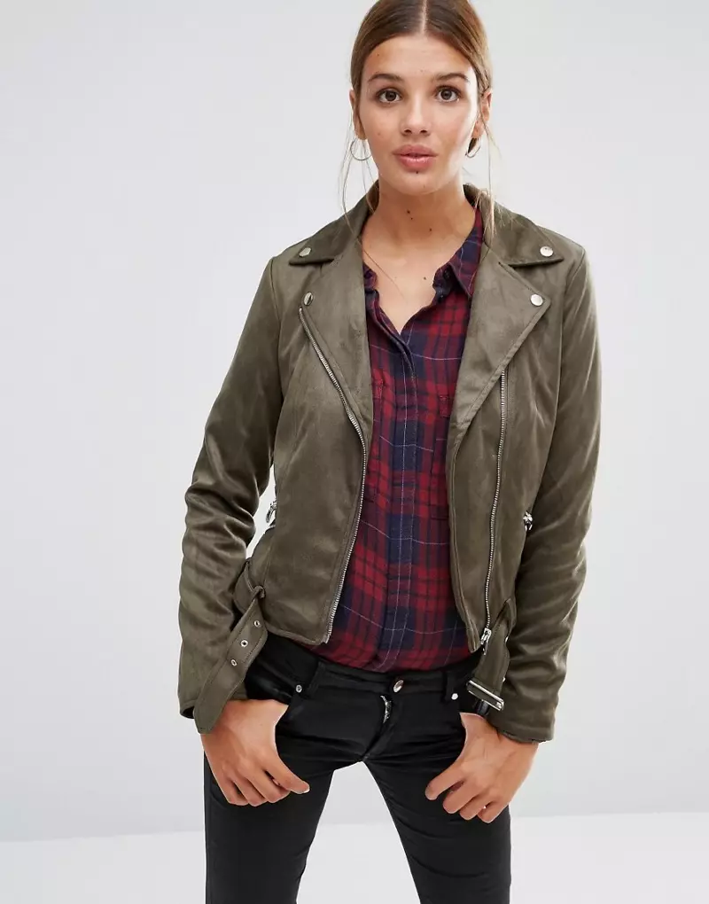 New Look Faux Suede Biker-jakke i Khaki