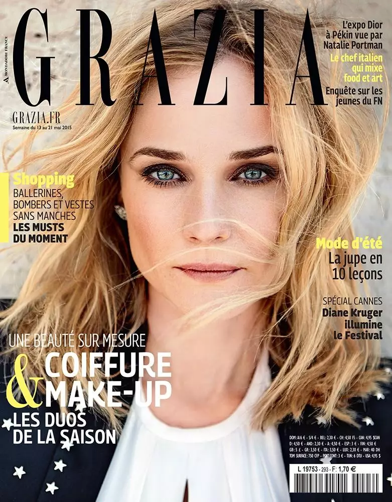 Diane Kruger สวมชุดแฟชั่นขาวดำในเดือนพฤษภาคม 2015 Grazia