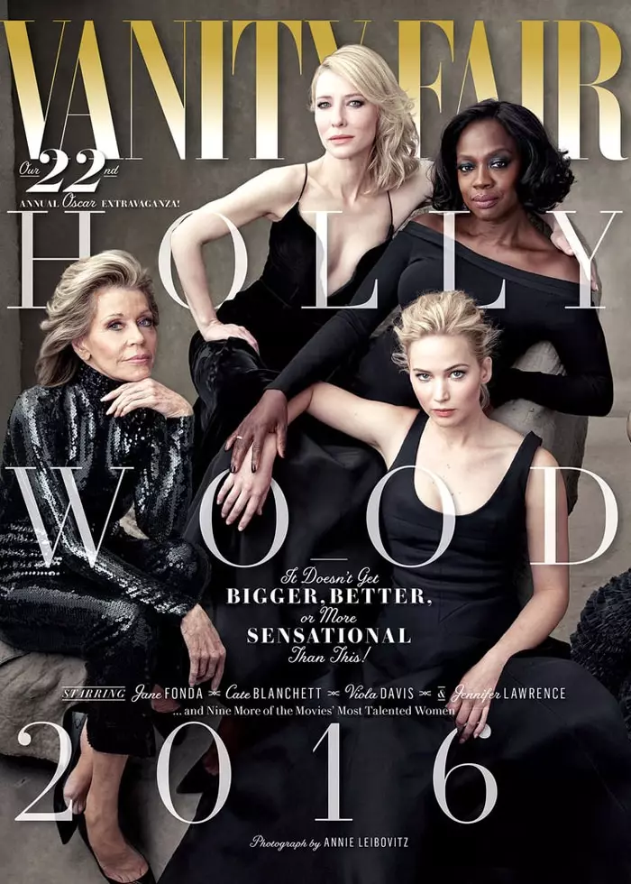 นักแสดงหญิงว้าวในชุดดำจากนิตยสารฮอลลีวูดฉบับปี 2016 ของ Vanity Fair