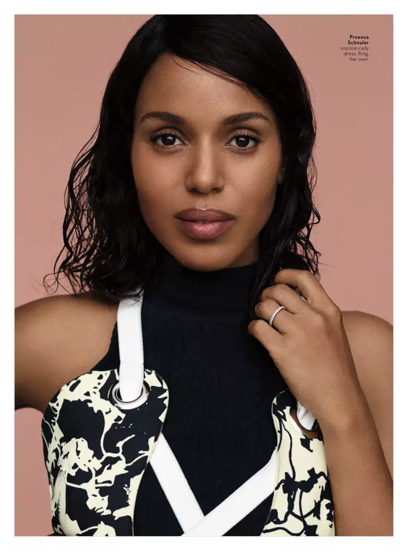 Kerry Washington meunang closeup dirina dina pakéan Proenza Schouler