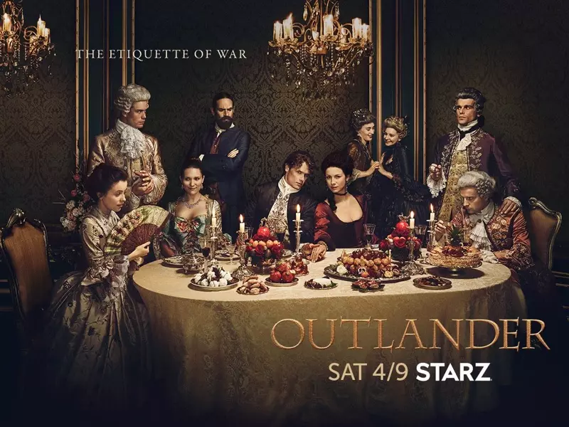 Outlander seizoen 2 cast op promosjonele artwork poster. Foto: Starz