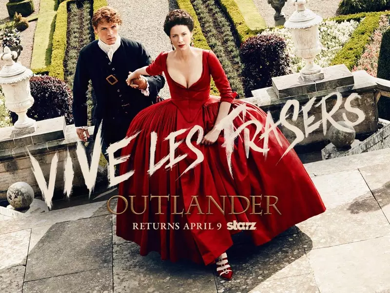 Caitriona Balfe na Sam Heughan kwenye bango la Outlander Season 2. Picha: Starz