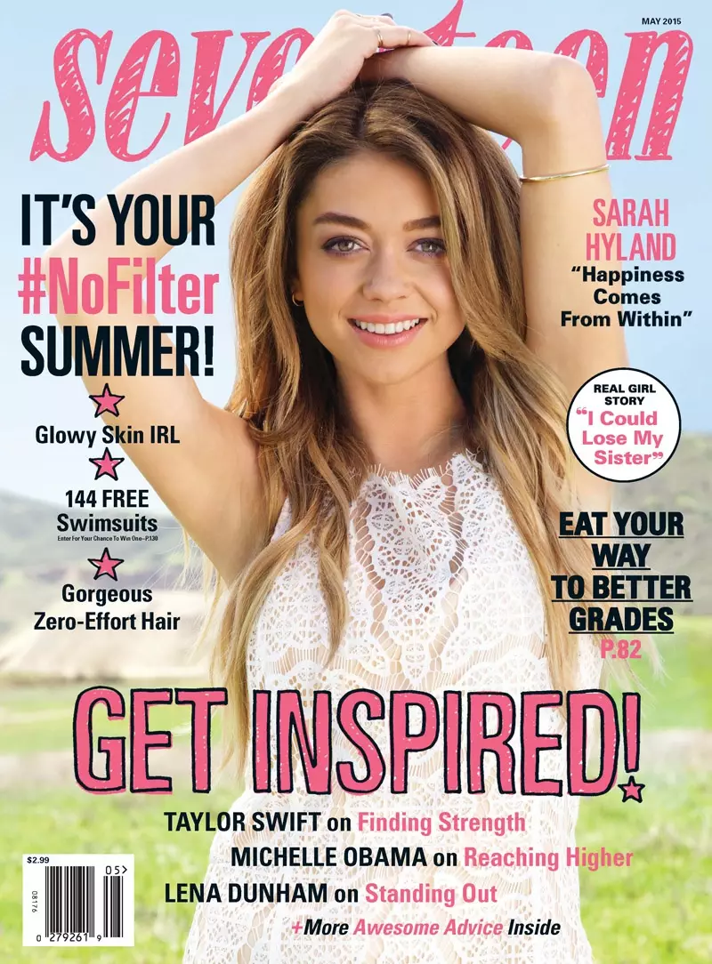 „Modernios šeimos“ žvaigždė Sarah Hyland puošia žurnalo „Seventeen“ viršelį 2015 m. gegužės mėn.
