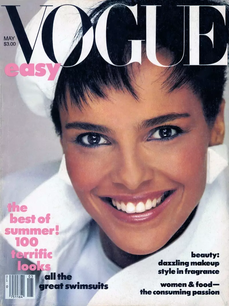 Shari Belafonte Harper kuri Gicurasi 1985 igifuniko cya Vogue. Moderi yumukara yari ifite ibipfukisho bitanu bya Vogue muri za 1980.