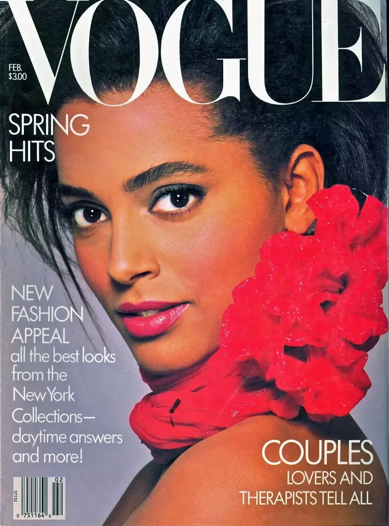 Model Louise Vyent alionekana kwenye jalada la Februari 1987 la Vogue.