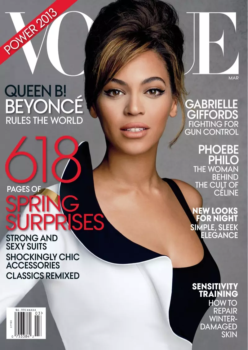 Beyonce poserar på mars 2013 omslaget från Vogue. Hon har prydt tidningens två omslag.