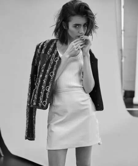 Lily Collins sýnir fram á oddvita hlið sína fyrir DuJour Magazine