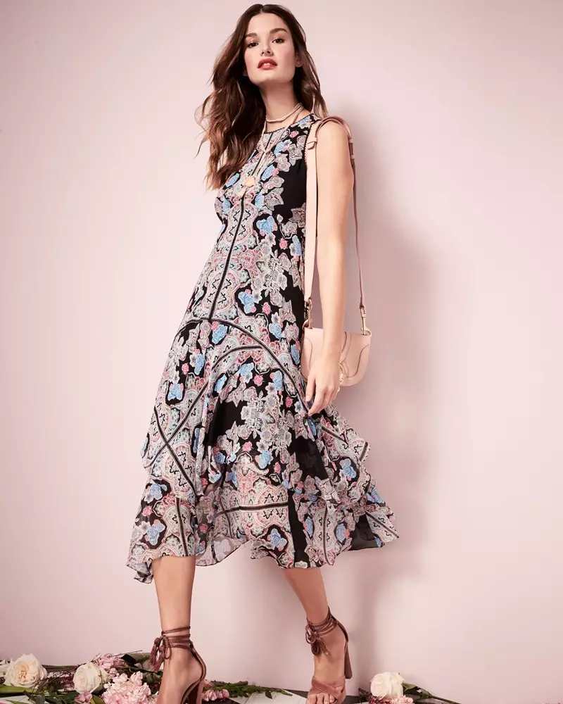 Nanette Lepore Wild Heart แขนกุดผ้าไหมชีฟอง Kaleidoscope Midi Dress $648