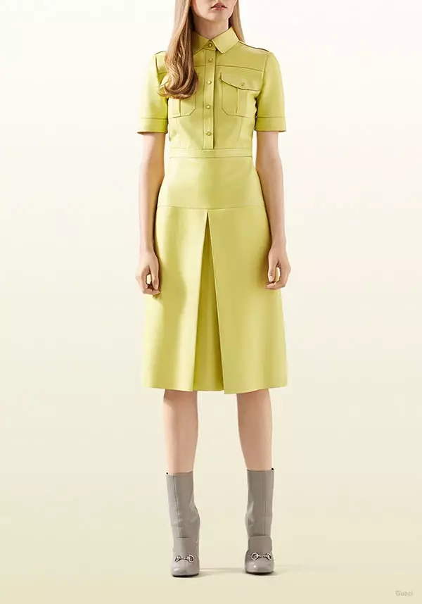 Gucci Light Yellow Leather Shirtdress