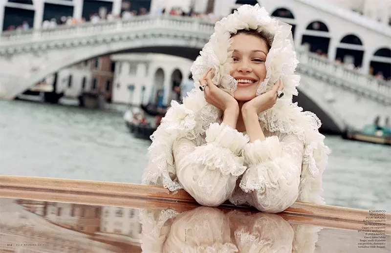 Bella Hadid përqafon modat e vjeshtës në Venecia për ELLE Itali