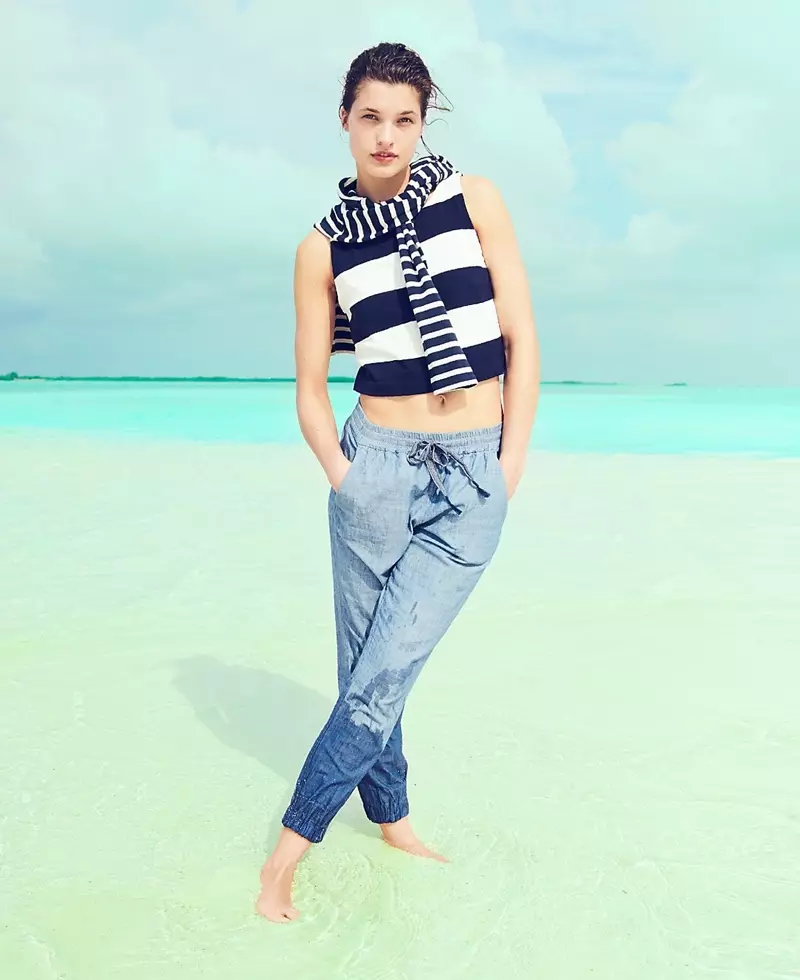 J. Crew Cropped Rugby-Striped Tank Top, Point Sur Seaside Pant in Chambray and Saint James for J. Crew Slouchy T-Shirt (ពាក់ជុំវិញក)