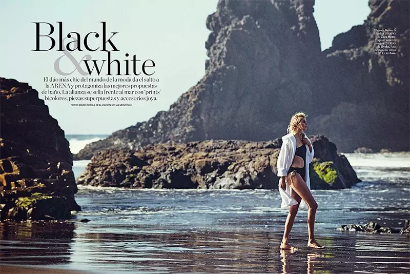 Hana Soukupova O apere Black & White Beach Fashion bakeng sa ELLE Spain