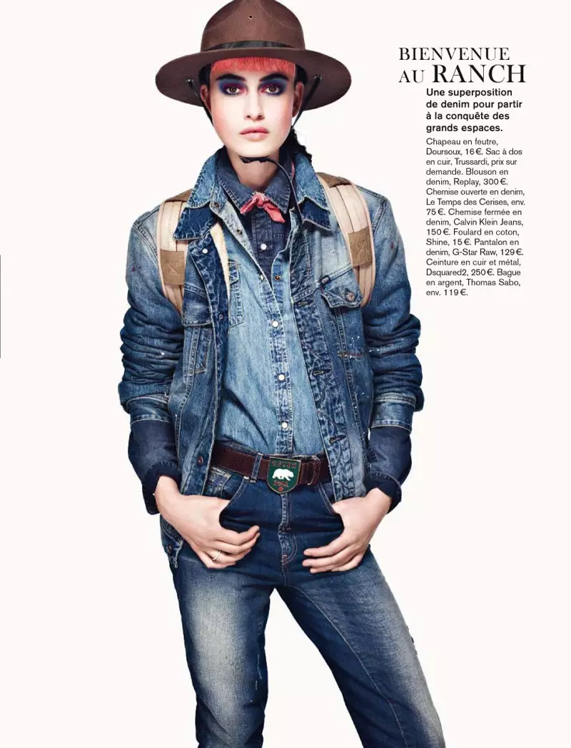 Pauline Van der Cruysse Modellen Denim Mode voor Glamour Frankrijk door Naomi Yang