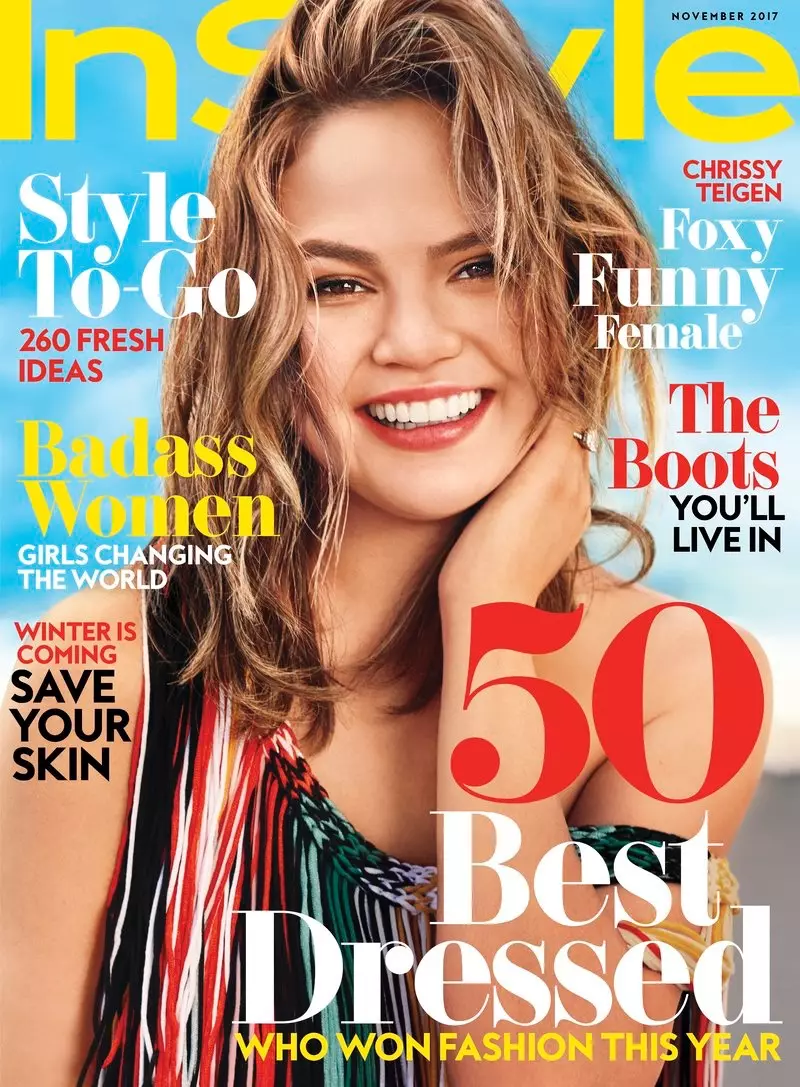 Chrissy Teigen está toda sorridente em looks coloridos para InStyle