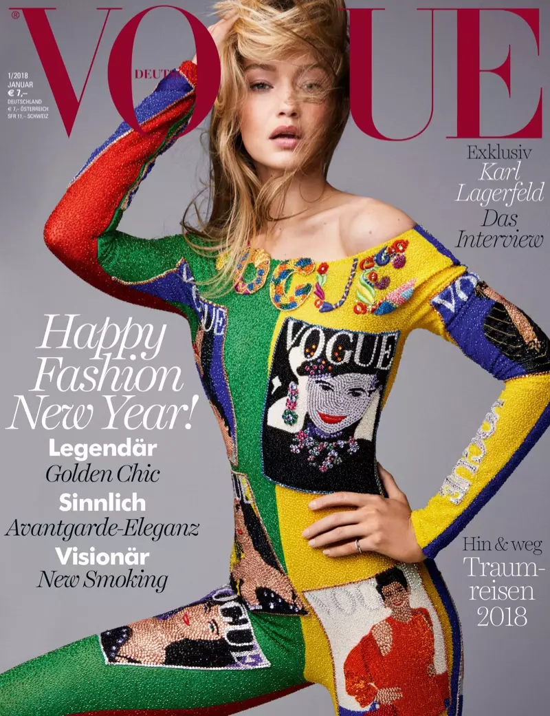 Féachann Gigi Hadid Super Glam i Versace do Vogue na Gearmáine