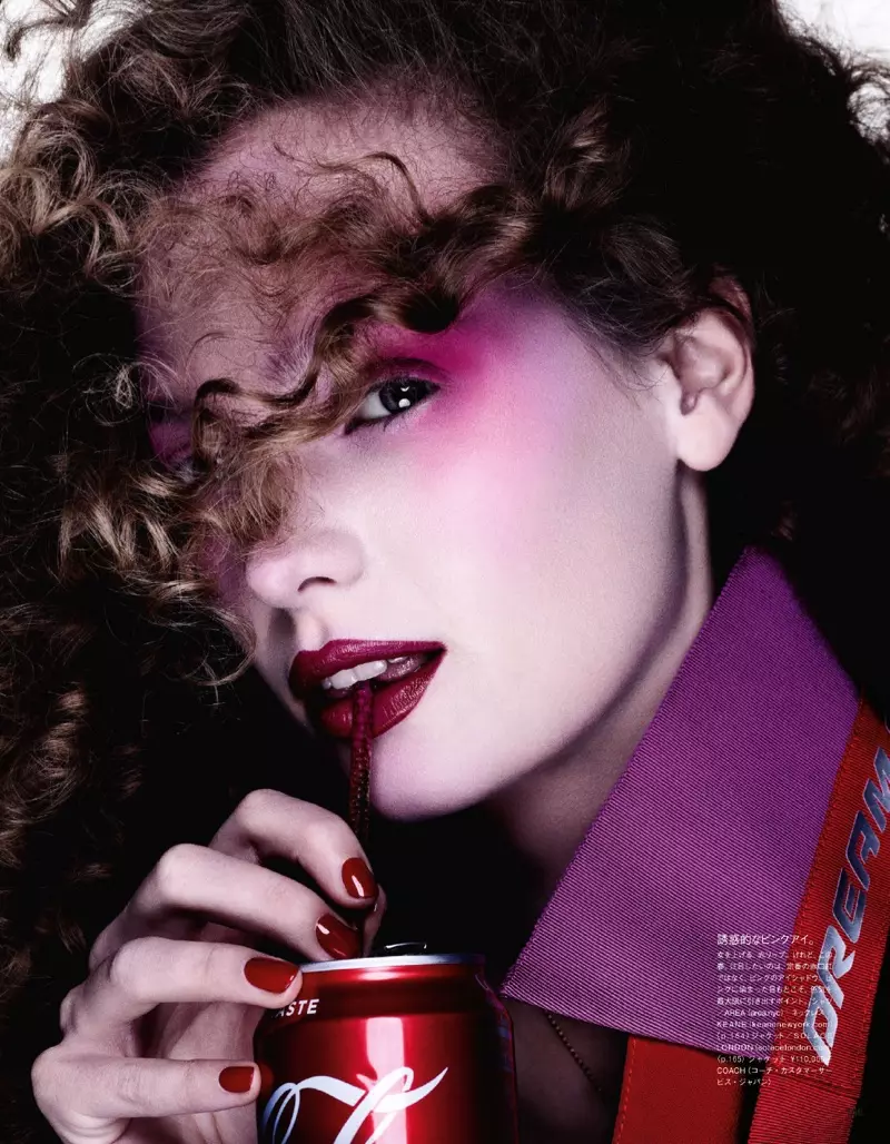 Ine Neefs Models Purple Beauty Looks in Vogue Japan